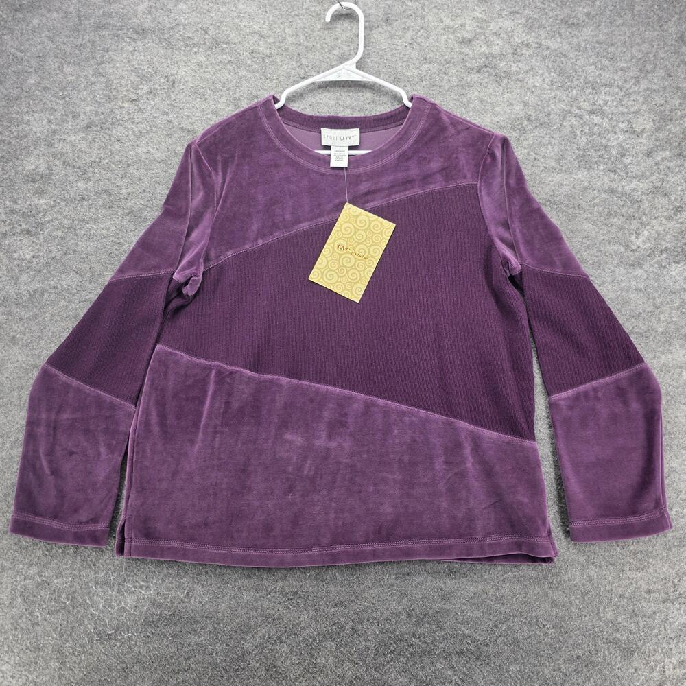 Sport Savvy Pullover Sweater Womens Medium Velour Knit Colorblock Long Sleeve